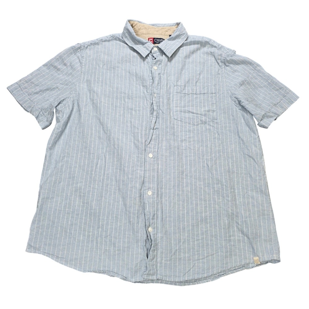 Chaps Striped Button Down Shirt Men's Size XXL Blue White Cotton Linen Blend